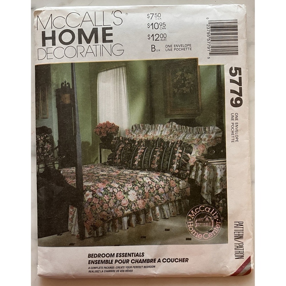 McCall's Pattern 5779 Bedroom Essentials Bedspread Table Cover Slip Cover Pillow